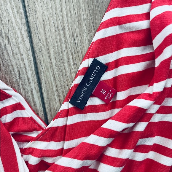 Vince Camuto Striped Melon pink dress Slip on  Faux Wrap   SZ:Med - Picture 7 of 8